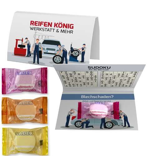 Traubenzucker mit Vitamin C, ca. 2,6g, Werbekarte A6 gefaltet