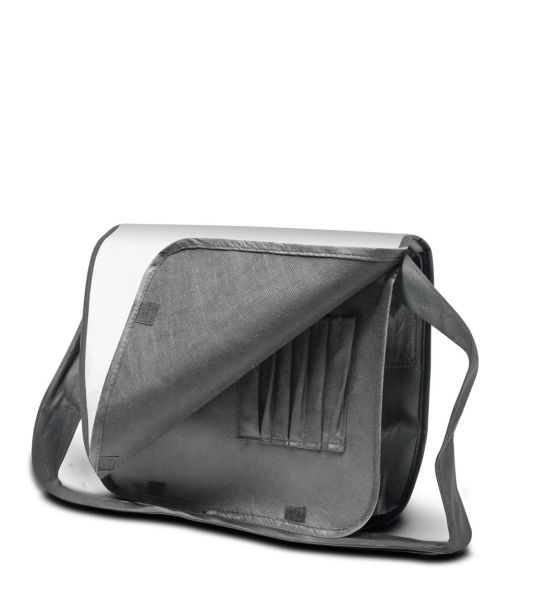 Umhängetasche/Collegetasche FRANKFURT mit Überschlag, langem Schultergurt, Stiftehalter und Klettver