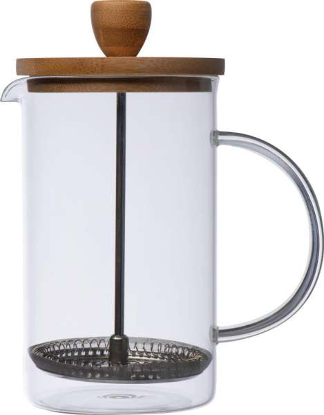 Kaffee- oder Teezubereiter aus Glas mit Bambusdeckel