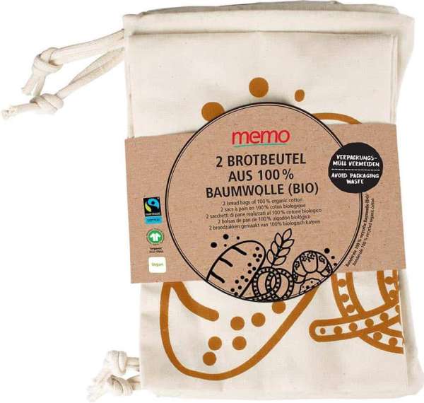 memo Bio-Brotbeutel natur mit Motiv, 35 x 40 cm