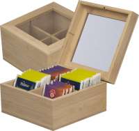 Teeaufbewahrungsbox aus Bambus mit Glasdeckel für 40 Teebeutel