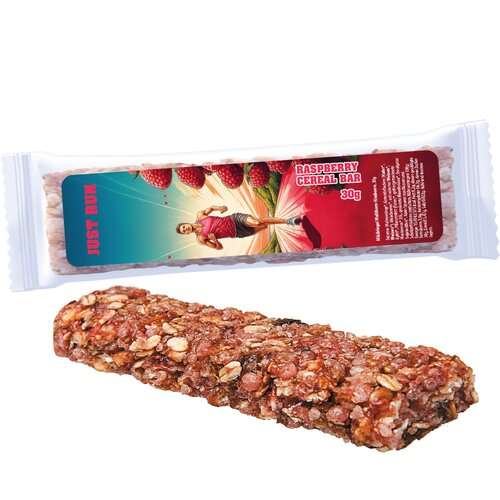 Bio Müsliriegel Multikorn-Himbeere, 30g, Express Flowpack mit Etikett