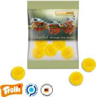 Minitüte, 84x70mm Folie, transparent Trolli Fruchtgummi Smile gelb, Zitronengeschmack, 10% Fruchtsaf
