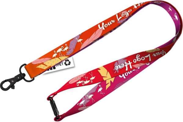 Nachhaltiges rPET Schlüsselband Lanyard mit Karabinerhaken und Sicherheitsclip, einseitiger Sublimat