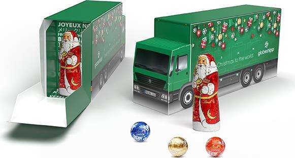 Lindt Lindor Adventskalender &quot;LKW&quot; Eco 155,2g Lindt Lindor Kugeln + 1 Nikolaus 4c Euroskala