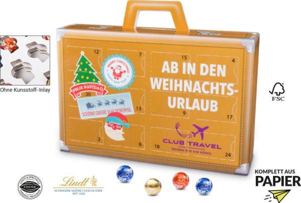 Lindt Lindor Adventskalender &quot;Koffer&quot; Lindt Lindor Kugeln gemischt Eco 115g mit 4c Druck