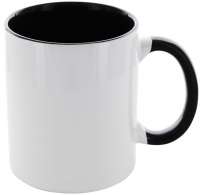 Kaffeetasse Carola weiß/schwarz mit schwarzem Henkel