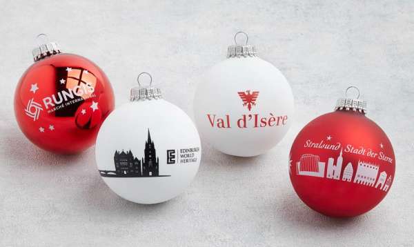 Weihnachtskugel 8 cm 3 Kugeln pro Box mit 2-3fbg. Tampondruck