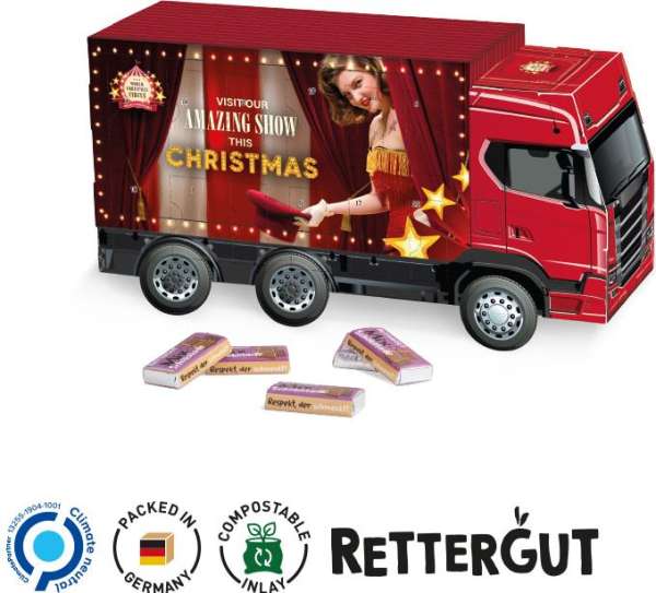 Adventskalender LKW Vollkartonhülle, weiß Rettergut Naps