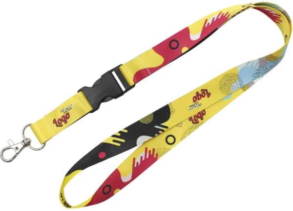 Schlüsselband Lanyard mit Karabiner und Schnappverschluss, beidseitiger unregelm. Sublimationsdruck