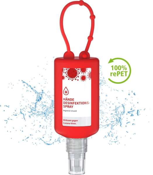 Hände-Desinfektionsspray (DIN EN 1500), 50 ml Bumper rot, Body Label (R-PET)