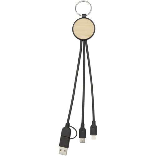 Tecta 6-in-1 Ladekabel mit Schlüsselring aus recyceltem Kunststoff und Bambus