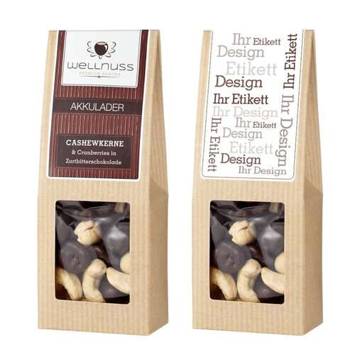 Cranberries in Zartbitterschokolade &amp; Cashewkerne in der Faltschachtel
