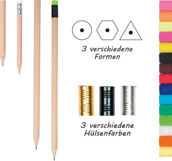 Bleistift kurz mit Radierer 9,75cm