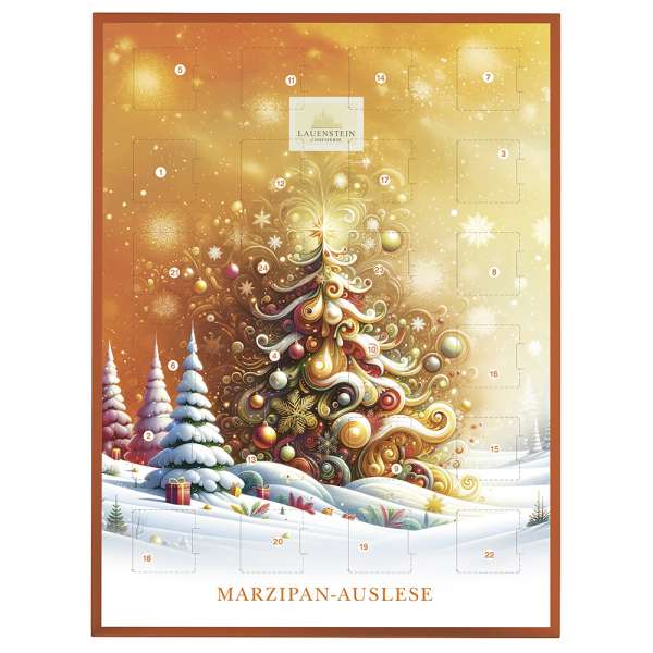 Adventskalender &quot;Weihnachtsbaum Orange&quot; mit Alkohol 290g, Edelmarzipan