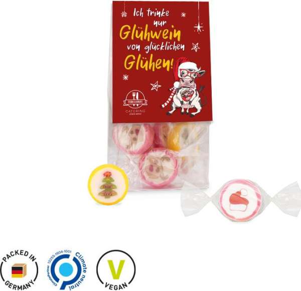 Candy Bag Werbereiter aus weißem Karton Tanne, Elch, Mütze