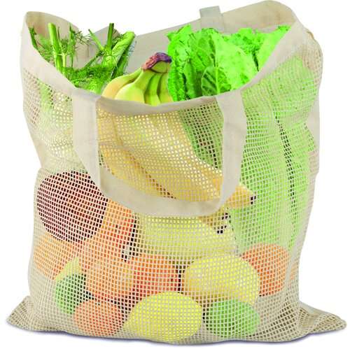 Baumwolltasche miteinseitigem Baumwoll-Netz und kurze Griffe - 150 g/m² - 38 x 42 cm
