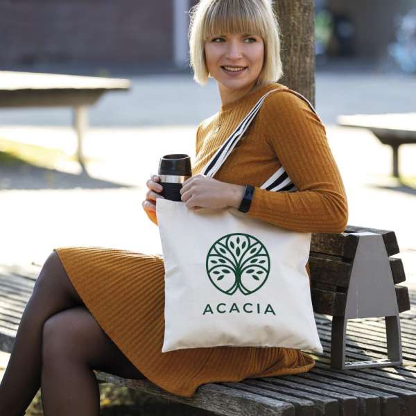 Schwere Baumwolltasche mit langen, 2-farbig gewebten Henkeln