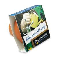 Vorschau: Logo-Töpfchen Banderole mit Samen - Vergissmeinnicht Vorschau: Logo-Töpfchen Banderole mit Samen - Vergissmeinnicht