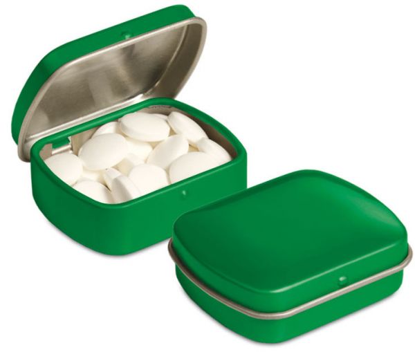 Micro Klappdeckeldose Pfefferminz als Werbeartikel