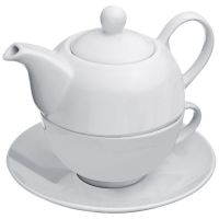 Teekanne (400 ml) mit einer Tasse (200 ml) und Untersetzer weiß