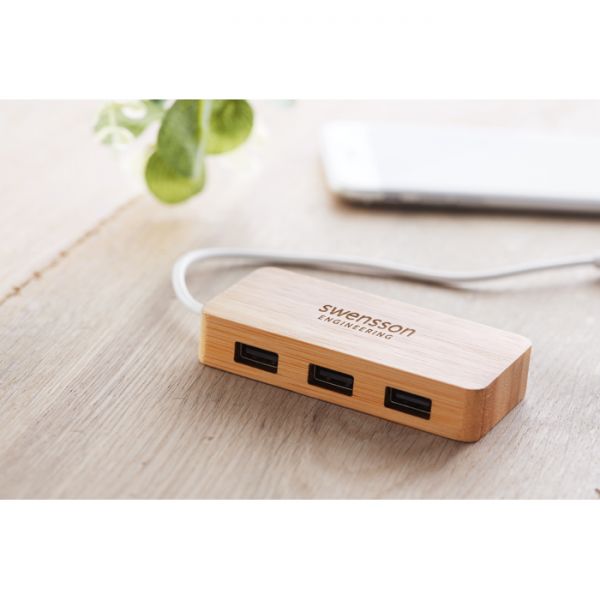 VINA 3 Port 2.0 USB Hub Bambus