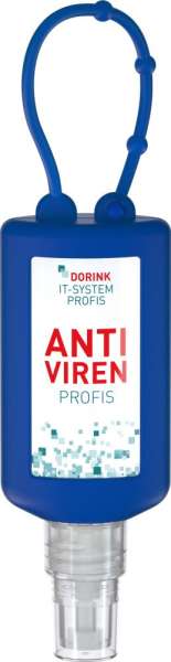 Hände-Desinfektionsspray (DIN EN 1500), 50 ml Bumper blau, Body Label (R-PET)