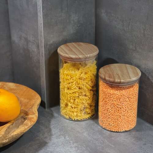 Dose aus Borosilikatglas mit Bambusdeckel, 700ml