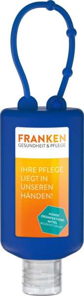 Hände-Desinfektionsgel (DIN EN 1500), 50 ml Bumper blau, Body Label (R-PET)