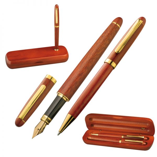 Holz-Schreibset Kugelschreiber Füllfederhalter