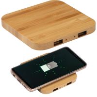 Wireless Charger aus Bambus mit 2 USB-Hubs
