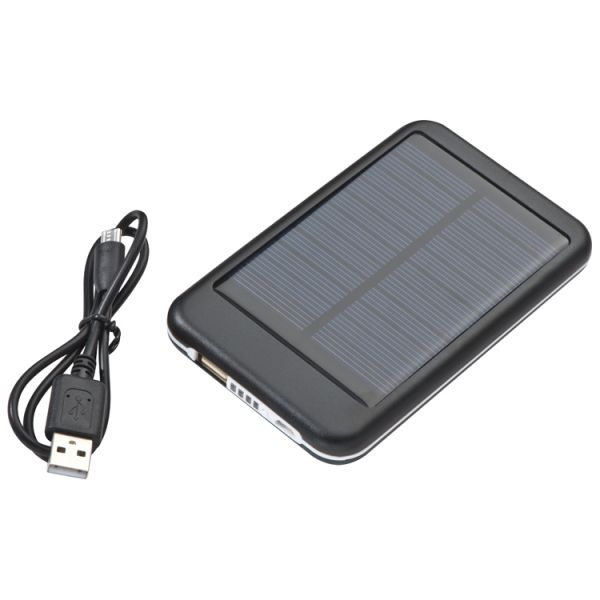 Solar Powerbank aus Metall mit 4.000 mAh Speicherkapazität, inkl. Ladekabel