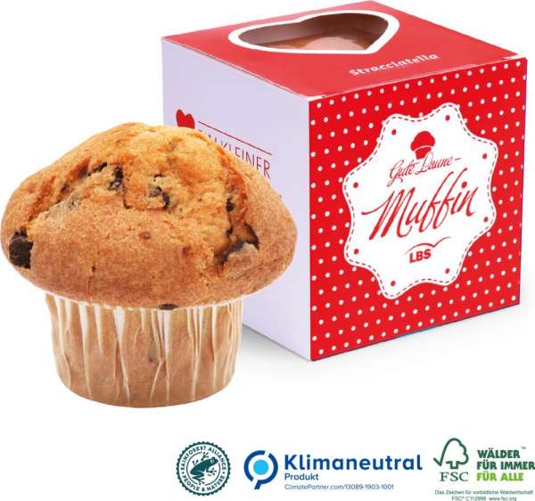 Muffin Maxi im Werbewürfel Herzausstanzung