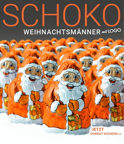 Weihnachtsmänner mit Firmenlogo