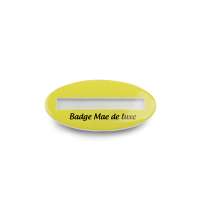 Namensschild Badge Mae, Oval, 74 x 50 mm, Nadel, 4c Doming