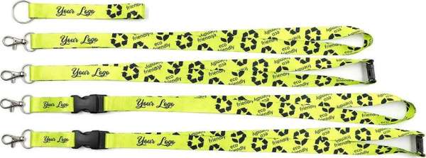 Nachhaltiges rPET Schlüsselband Lanyard mit zwei Karabinern, beidseitiger unregelm. Sublimationsdruc