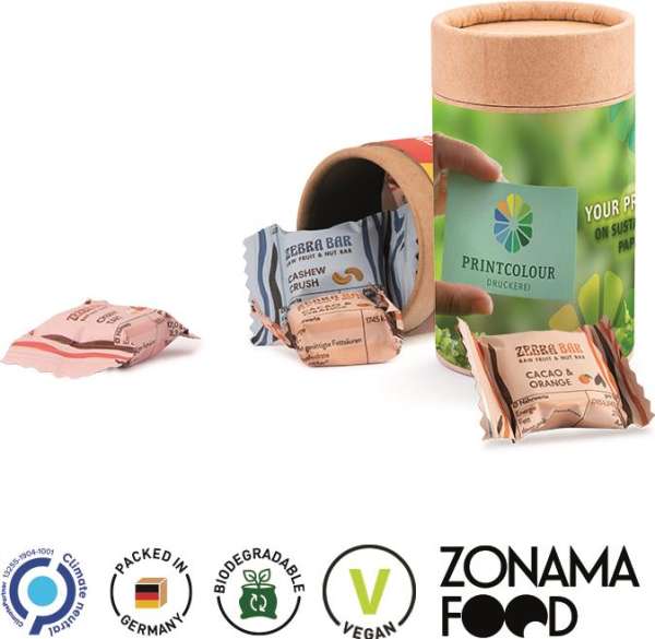 Papierdose Eco Midi Werbeetikett aus weißem Papier Zebra Bar Mini, 3 Sorten gemischt