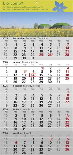 5 Monats-Wandkalender Standard 5, 3-sprachig