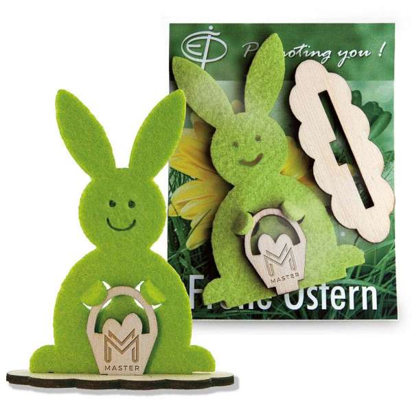 Steckfigur Hase in Werbekarte - Hase mit Lasergravur