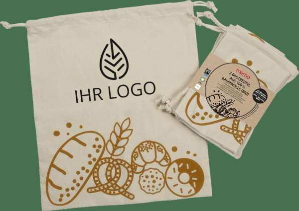 memo Bio-Brotbeutel natur mit Motiv, 35 x 40 cm