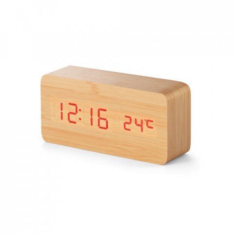 LED Tisch Uhr Bambus mit Aufdruck ab 3 St.