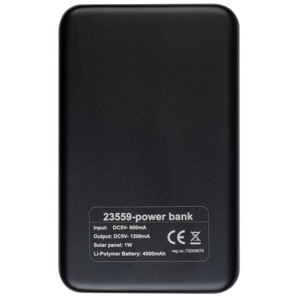 Solar Powerbank aus Metall mit 4.000 mAh Speicherkapazität, inkl. Ladekabel