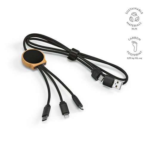 Asimov 5-in-1 Kabel aus Bambus und rPET. Mit hinterleuchtetem Logo