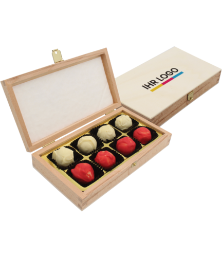 Pralinenbox Holz 8er bedruckter Deckel
