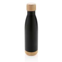 Vakuum Edelstahlflasche mit Deckel und Boden aus Bambus